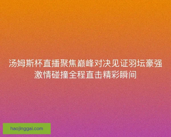 汤姆斯杯直播聚焦巅峰对决见证羽坛豪强激情碰撞全程直击精彩瞬间