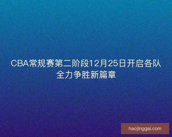 CBA常规赛第二阶段12月25日开启各队全力争胜新篇章