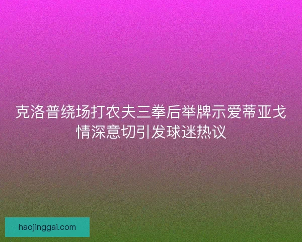 克洛普绕场打农夫三拳后举牌示爱蒂亚戈情深意切引发球迷热议