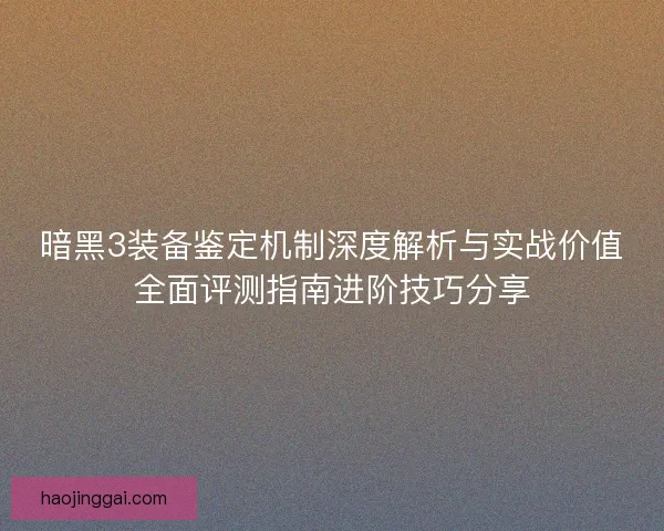 暗黑3装备鉴定机制深度解析与实战价值全面评测指南进阶技巧分享