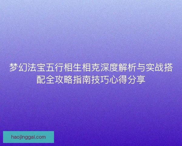 梦幻法宝五行相生相克深度解析与实战搭配全攻略指南技巧心得分享